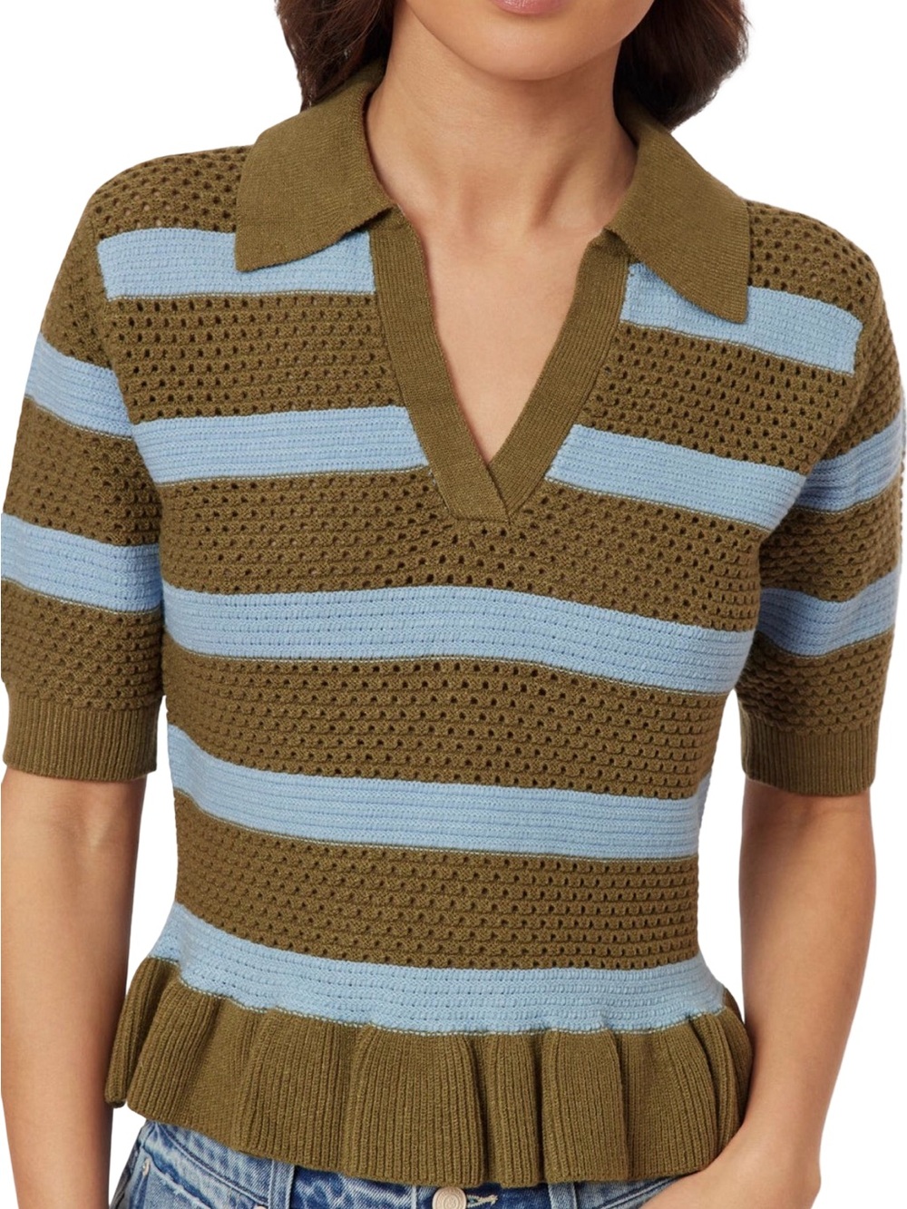 NWT Scotch & Soda Pointelle Peplum Sweater Green Moss Cerulean XS - Picture 7 of 16
